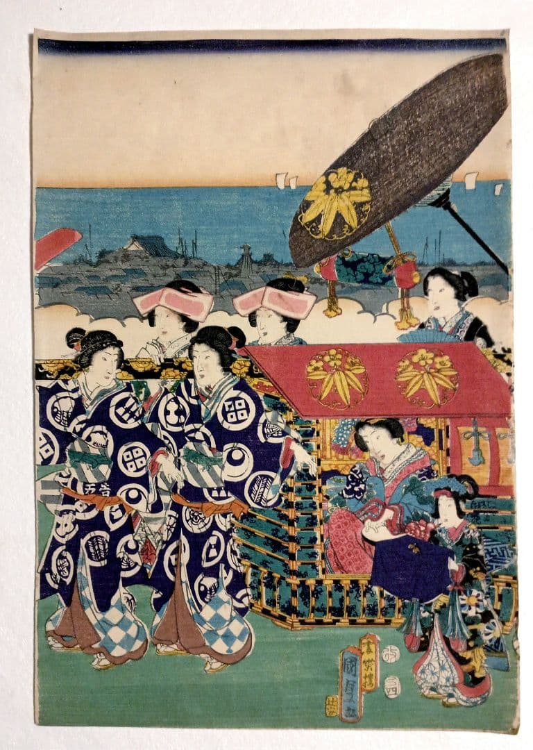 浮世絵版画東都霞ガ関乃圖三枚綴り香蝶楼国貞画（二代国貞四代豊国)安政4年出版