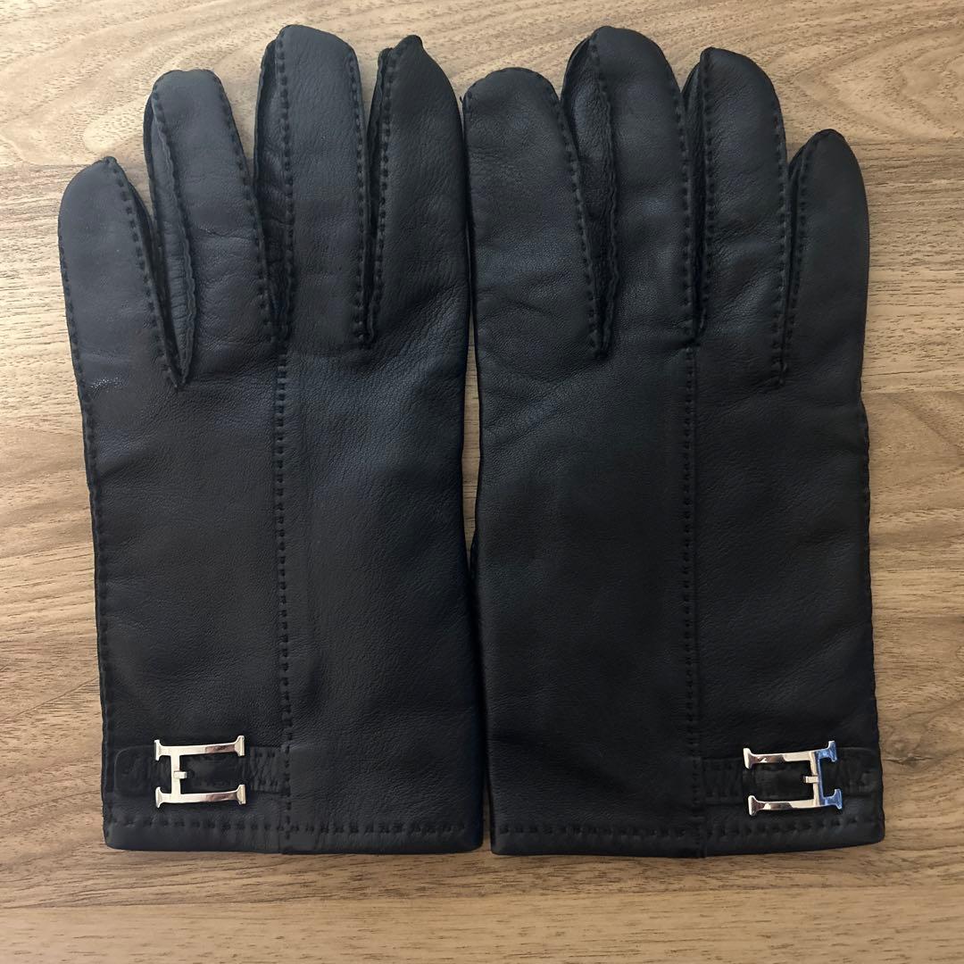 HERMES エルメスメンズレザー手袋 Hバックル付きブラック