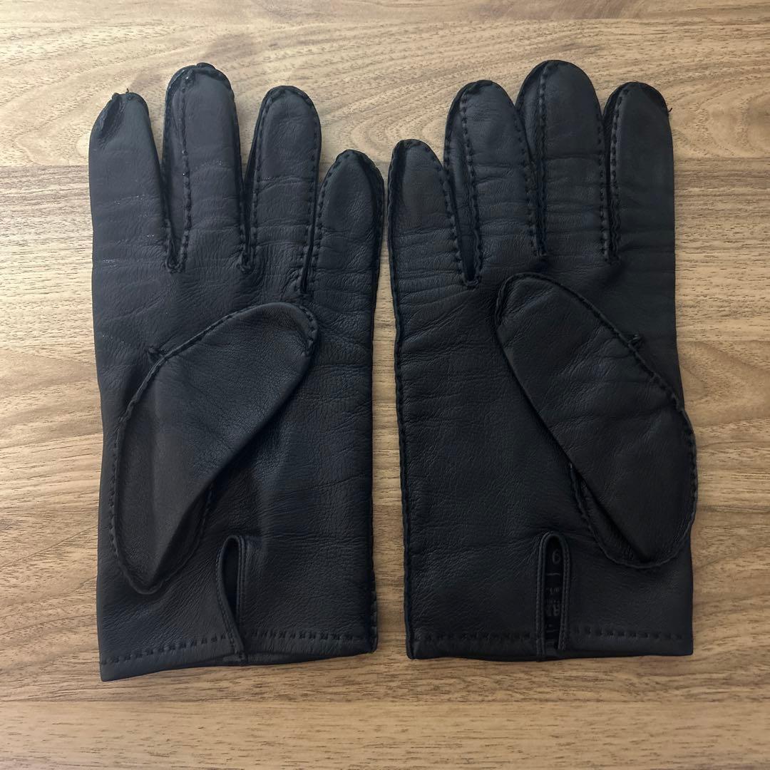 HERMES エルメスメンズレザー手袋 Hバックル付きブラック