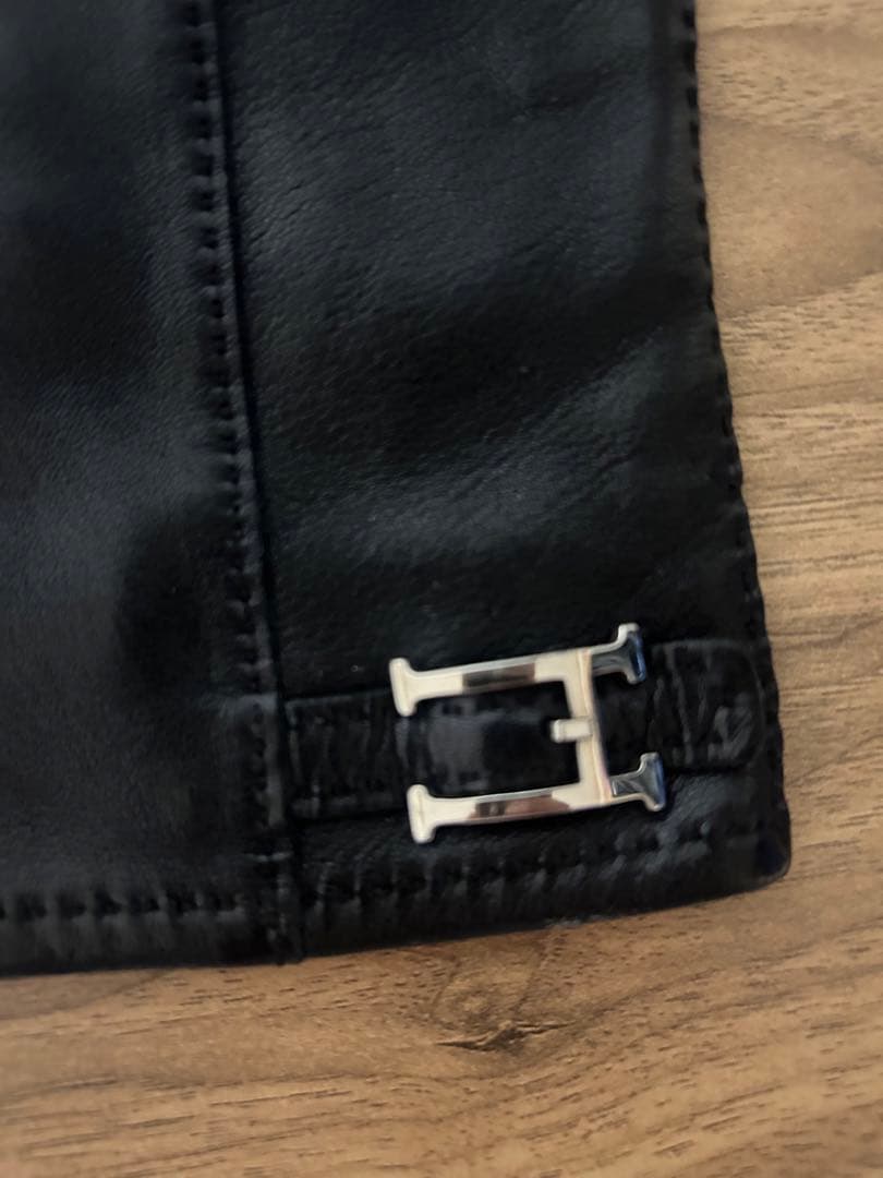 HERMES エルメスメンズレザー手袋 Hバックル付きブラック