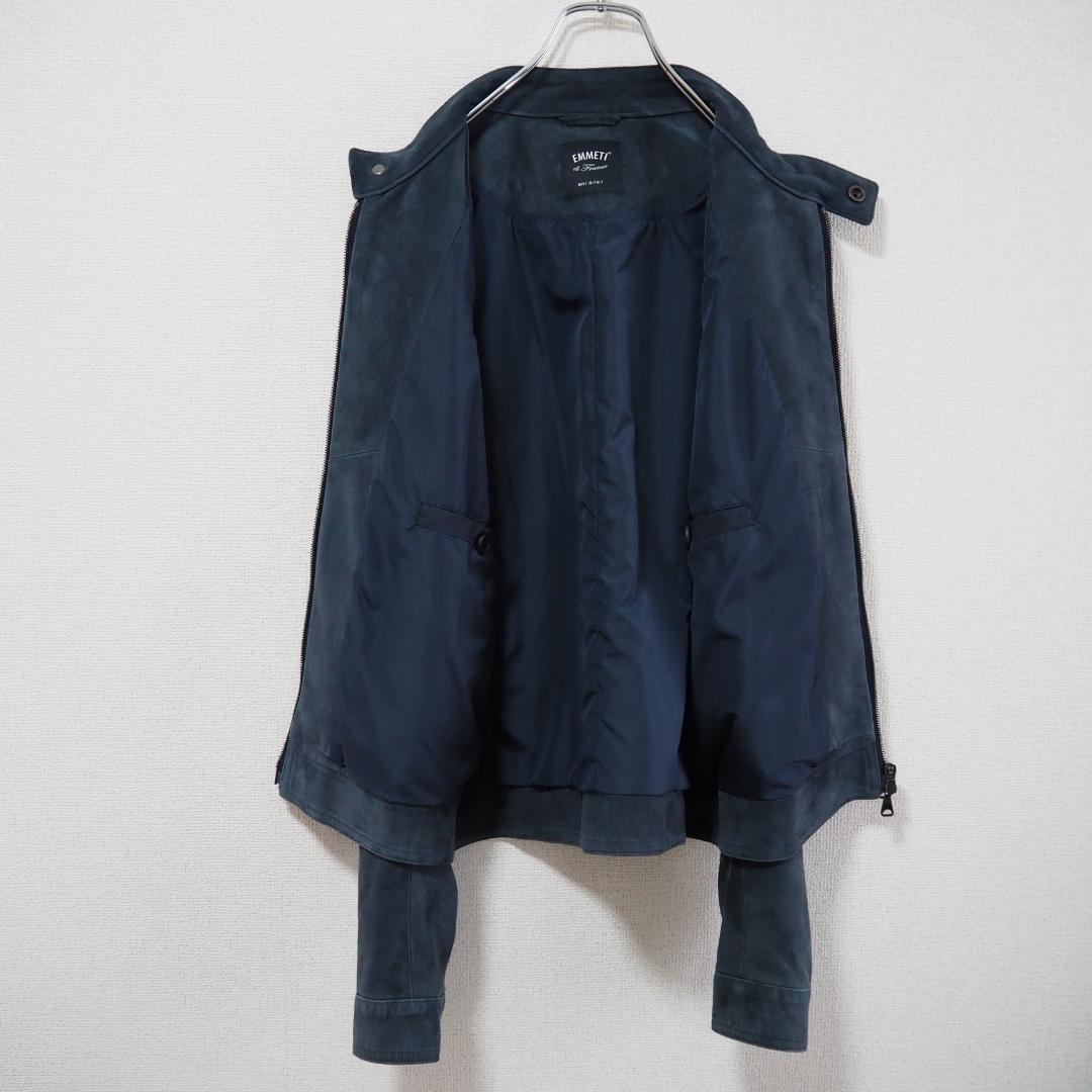 【最高級】 EMMETI ゴートスキン スエードライダースジャケット　暗青