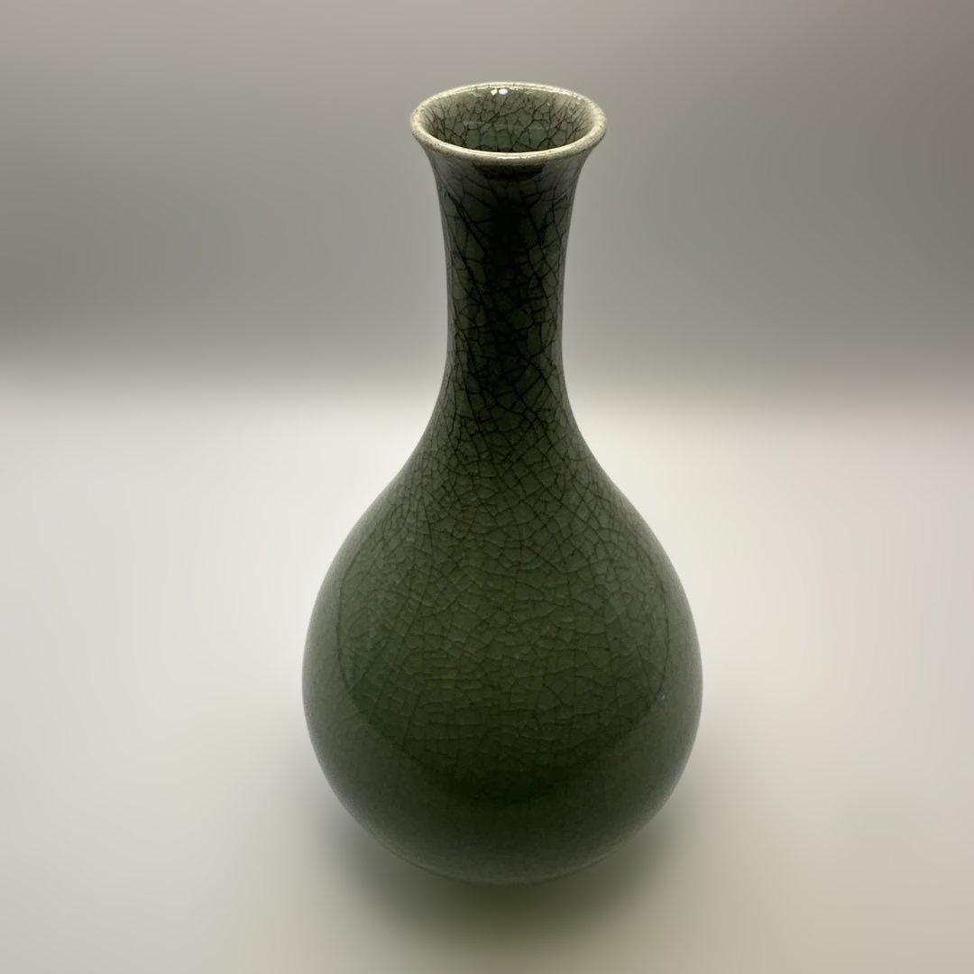 【美品】花器 花瓶 韓国人間文化財 柳海剛 高麗青磁 人間国宝