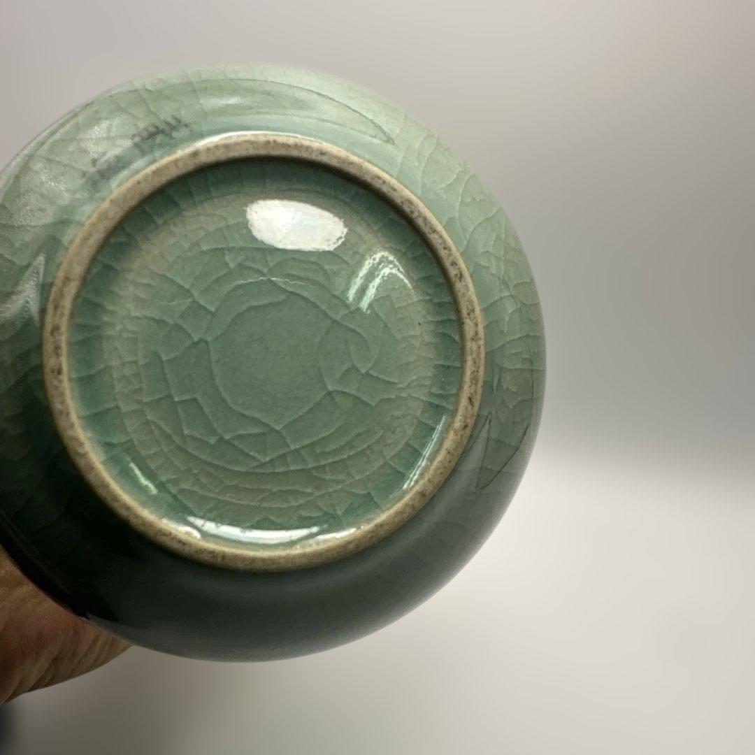 【美品】花器 花瓶 韓国人間文化財 柳海剛 高麗青磁 人間国宝