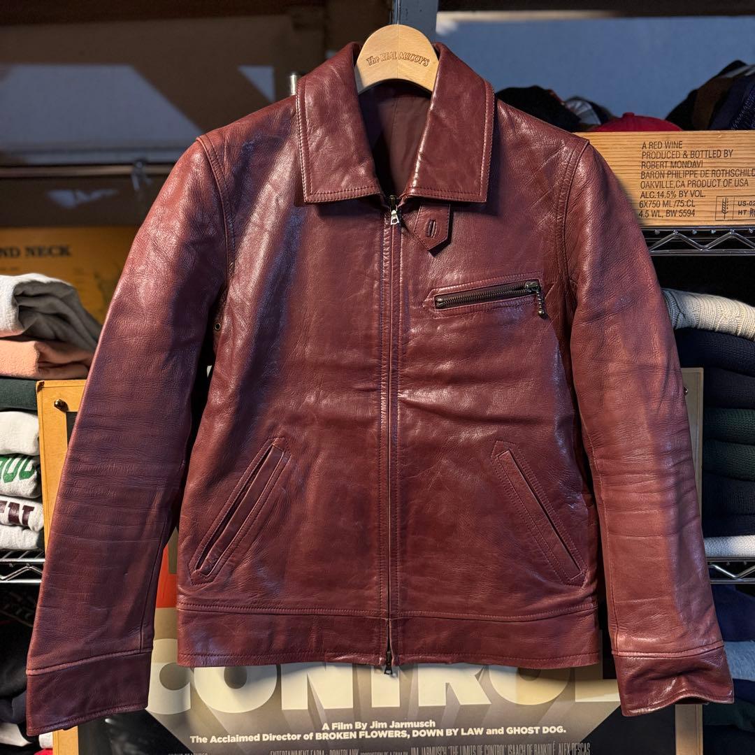 デップ 上質 山羊革 ゴートスキン レザーライダース バーガンディ 短丈