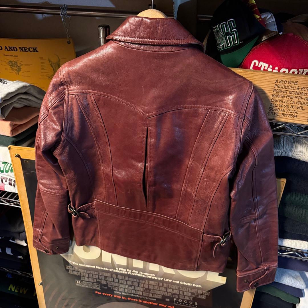 デップ 上質 山羊革 ゴートスキン レザーライダース バーガンディ 短丈