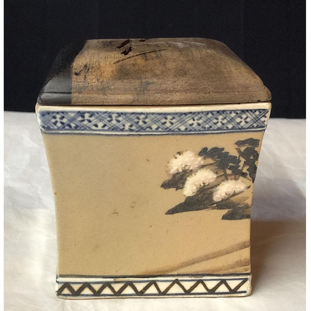 F1038 乾山 四方香炉 黒柿 火屋 木箱入り 香炉 茶道具