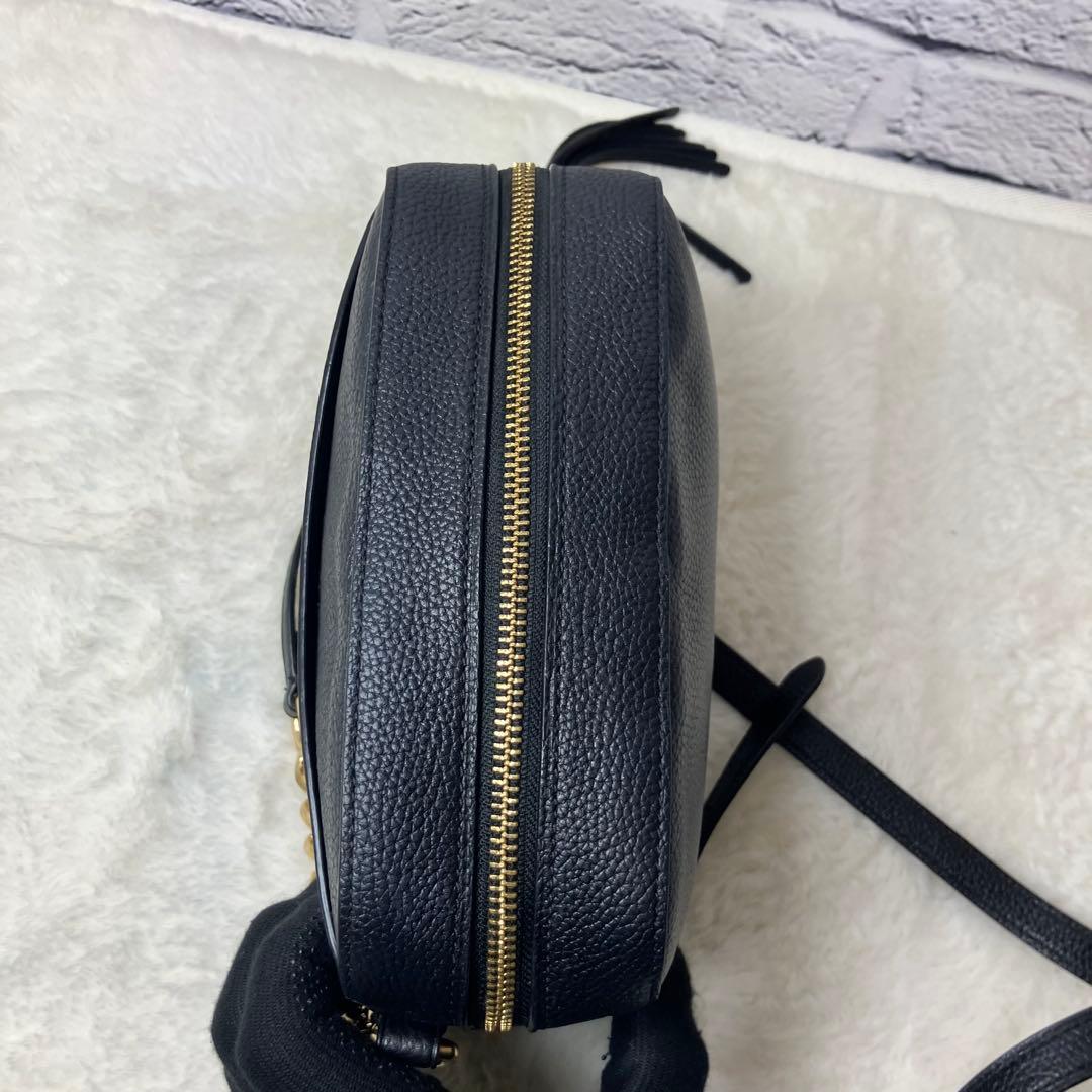 美品✨コーチ カメラバッグ シボ革 チェーン ゴールド金具 ショルダーバッグ 黒