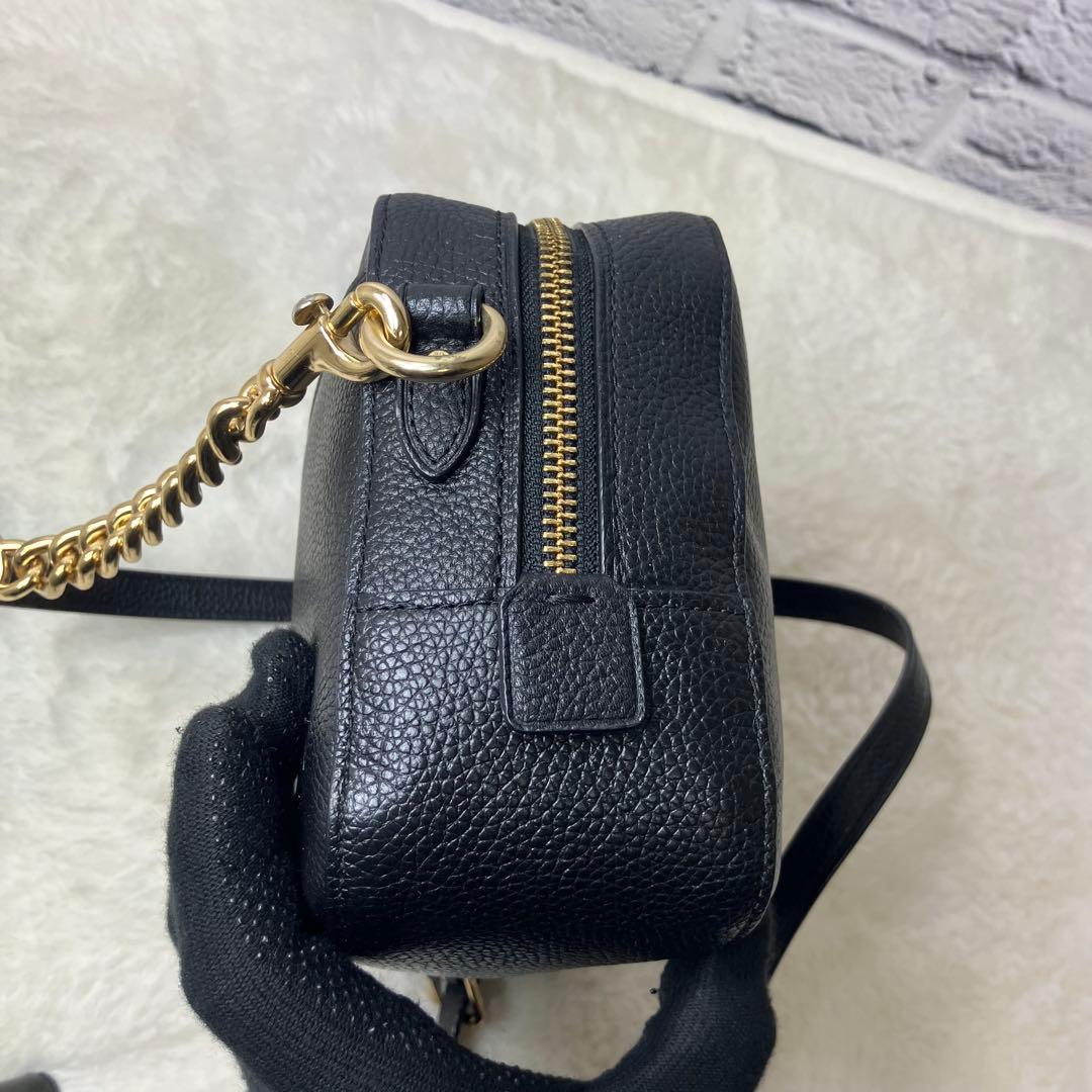 美品✨コーチ カメラバッグ シボ革 チェーン ゴールド金具 ショルダーバッグ 黒