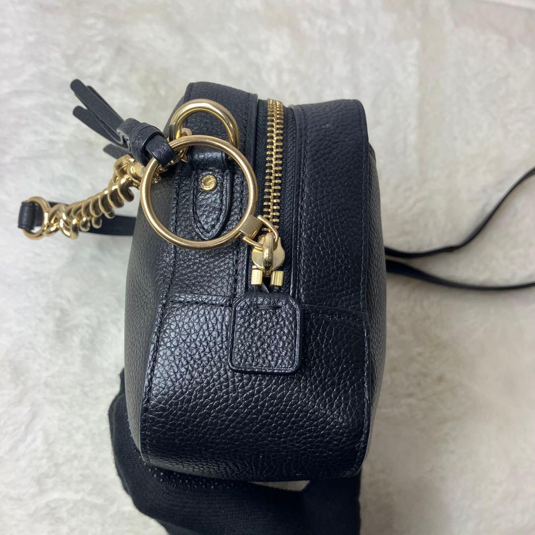 美品✨コーチ カメラバッグ シボ革 チェーン ゴールド金具 ショルダーバッグ 黒