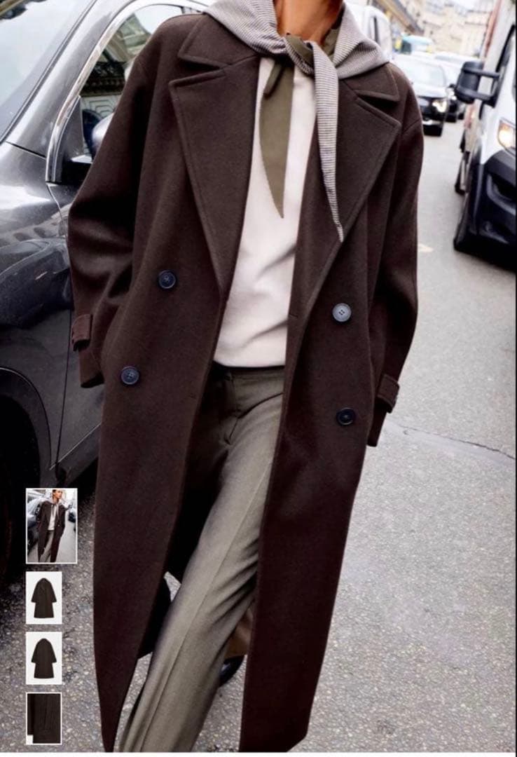 ZARA ソフトオーバーサイズコート ロングコート ブラウン 茶色 XS