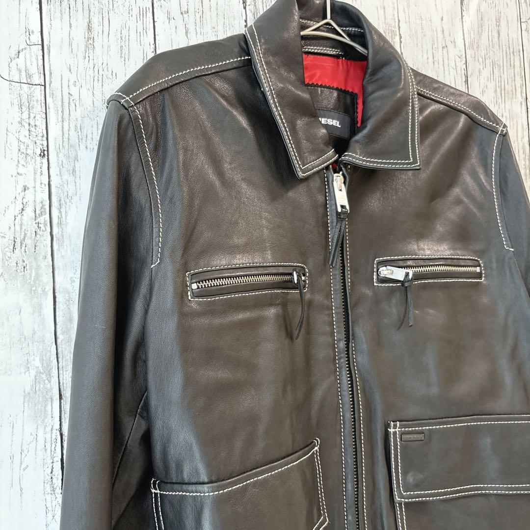 ハズブラ ディーゼル/DIESEL ロゴプレート ラムレザー ジャケット