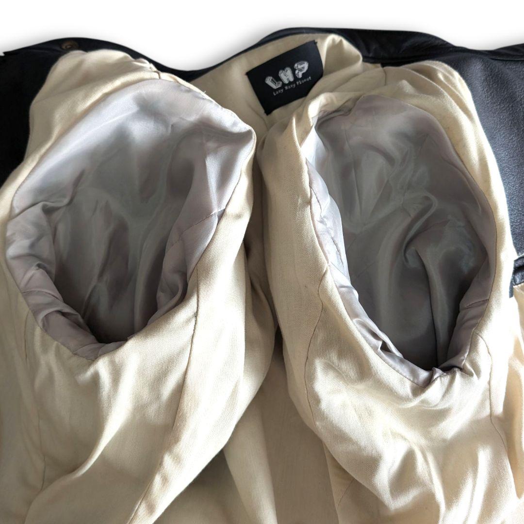 美品 LHP 斜めダブルジップ ラムレザー ライダースジャケット L ブラック