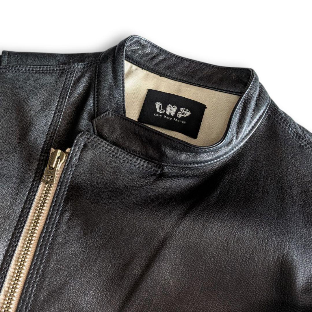 美品 LHP 斜めダブルジップ ラムレザー ライダースジャケット L ブラック