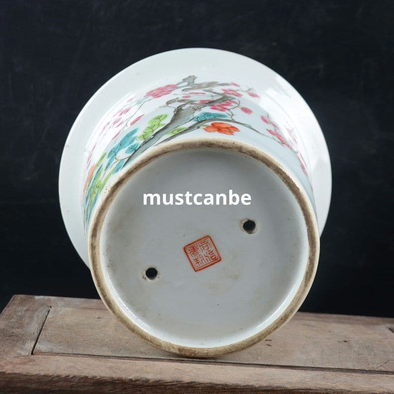 手描きパステル花鳥紋小花鉢 花鉢 盆栽鉢 装飾品 現代工芸品