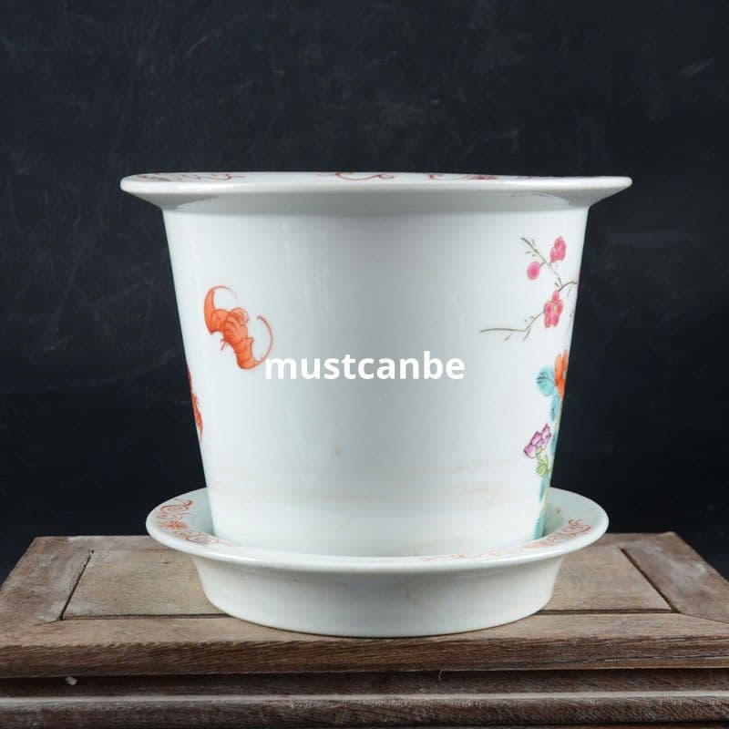 手描きパステル花鳥紋小花鉢 花鉢 盆栽鉢 装飾品 現代工芸品