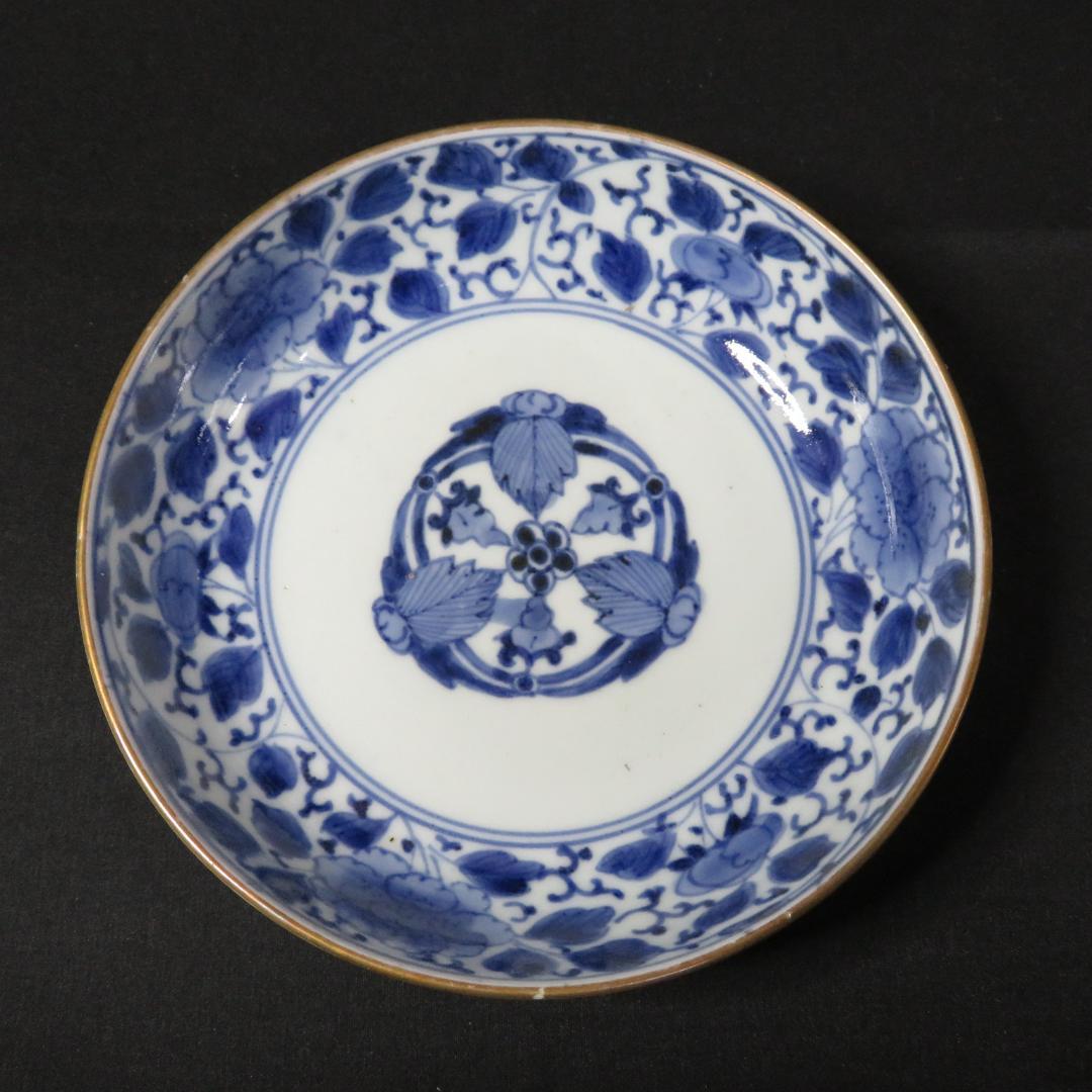 なます皿 4枚 染付 古伊万里 花唐草 銘 渦福 蛇の目高台