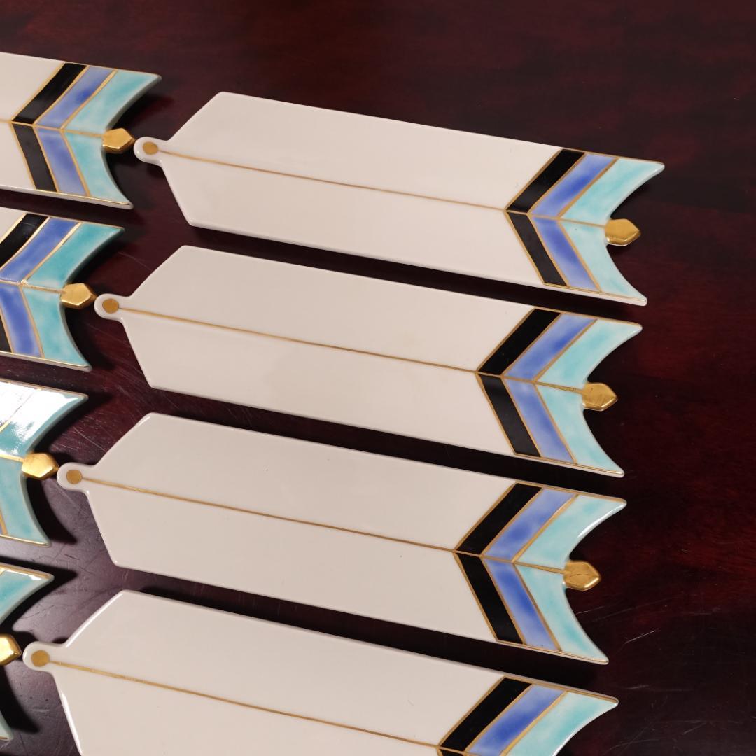 高級和食器 色絵 金彩 矢羽根文 長皿 板皿 12客 共箱