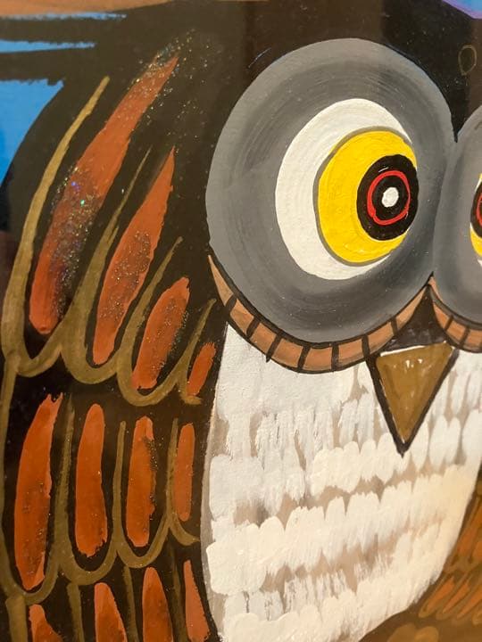 岩本峯斎　絵画　墨彩画　ふくろう