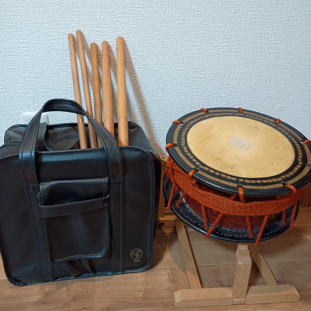 江戸 EDO 和太鼓 締太鼓 上折台付 バチ付 ケース付
