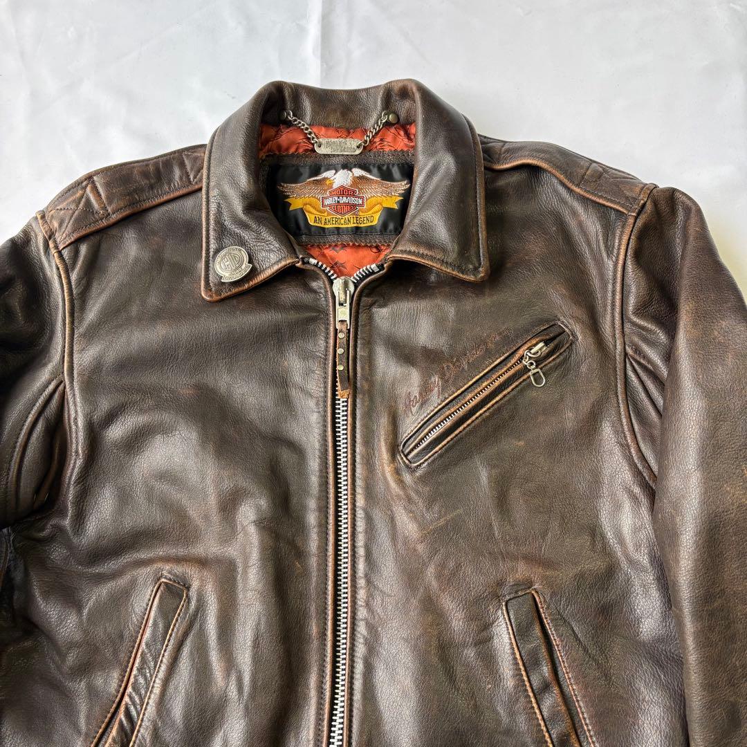Harley-Davidson ブラウン エンボスロゴ レザージャケット M