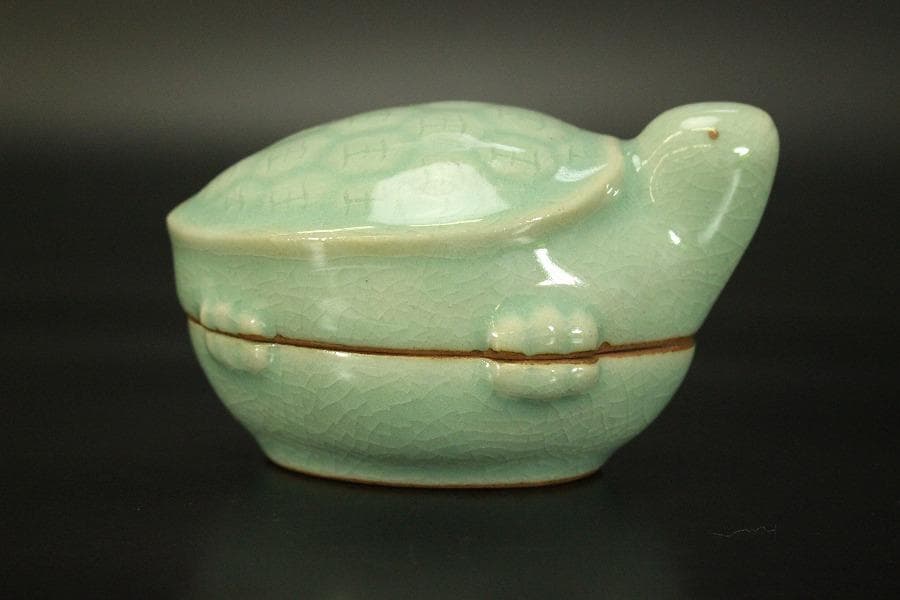 茶道具 香具 高麗 青磁 大亀香合 共箱(RC936)