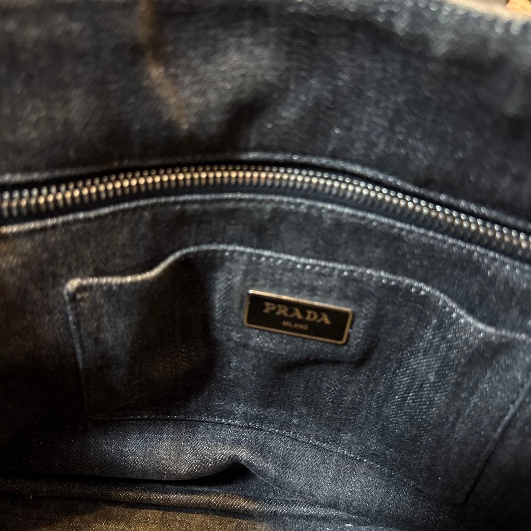 PRADA スタッズ付きデニムハンドバッグ　カナパ