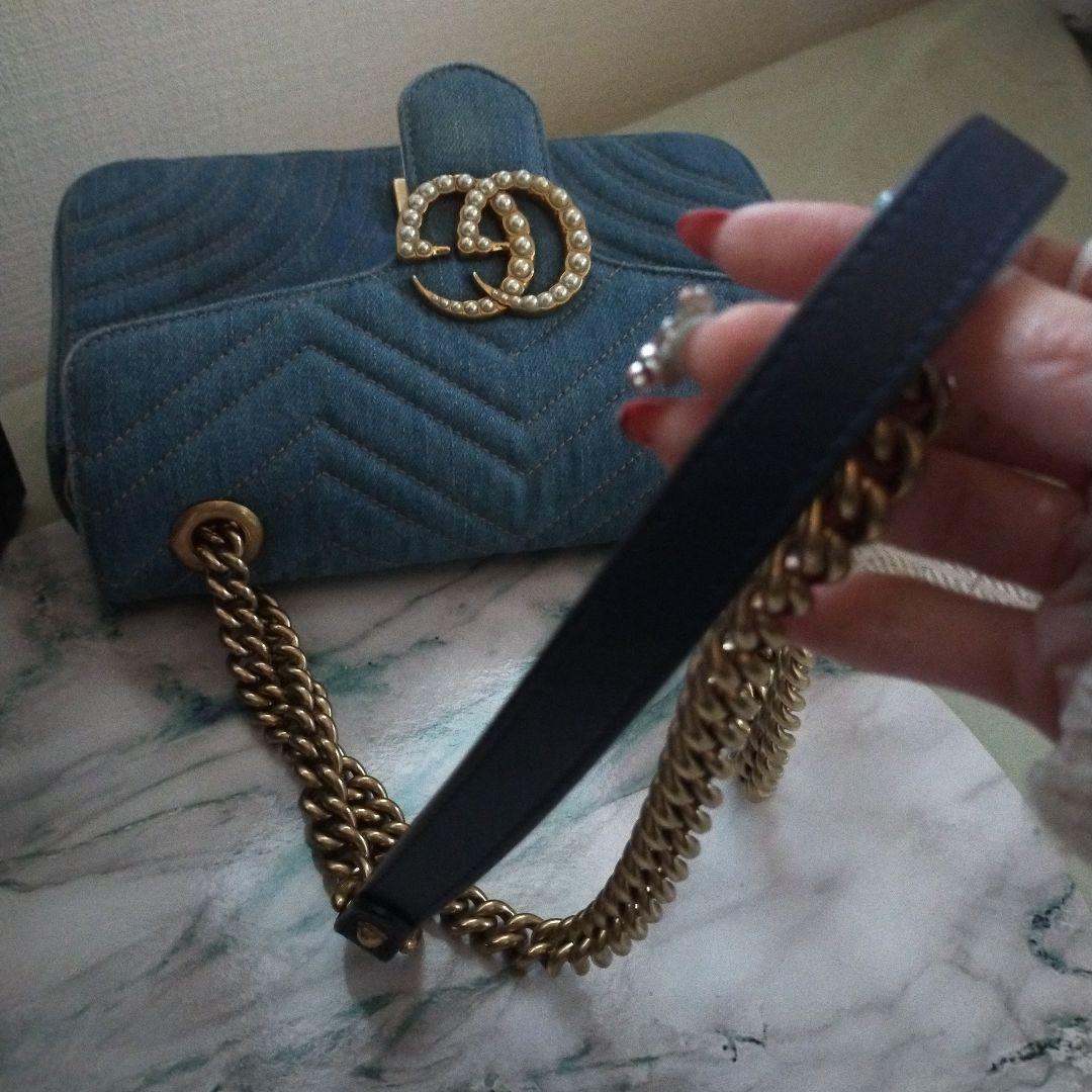 グッチ　GG　マーモント　デニム　チェーンショルダーバッグ