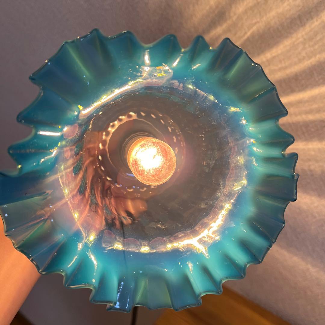 ヴィンテージ　青色フリル付きベル型ペンダントライト