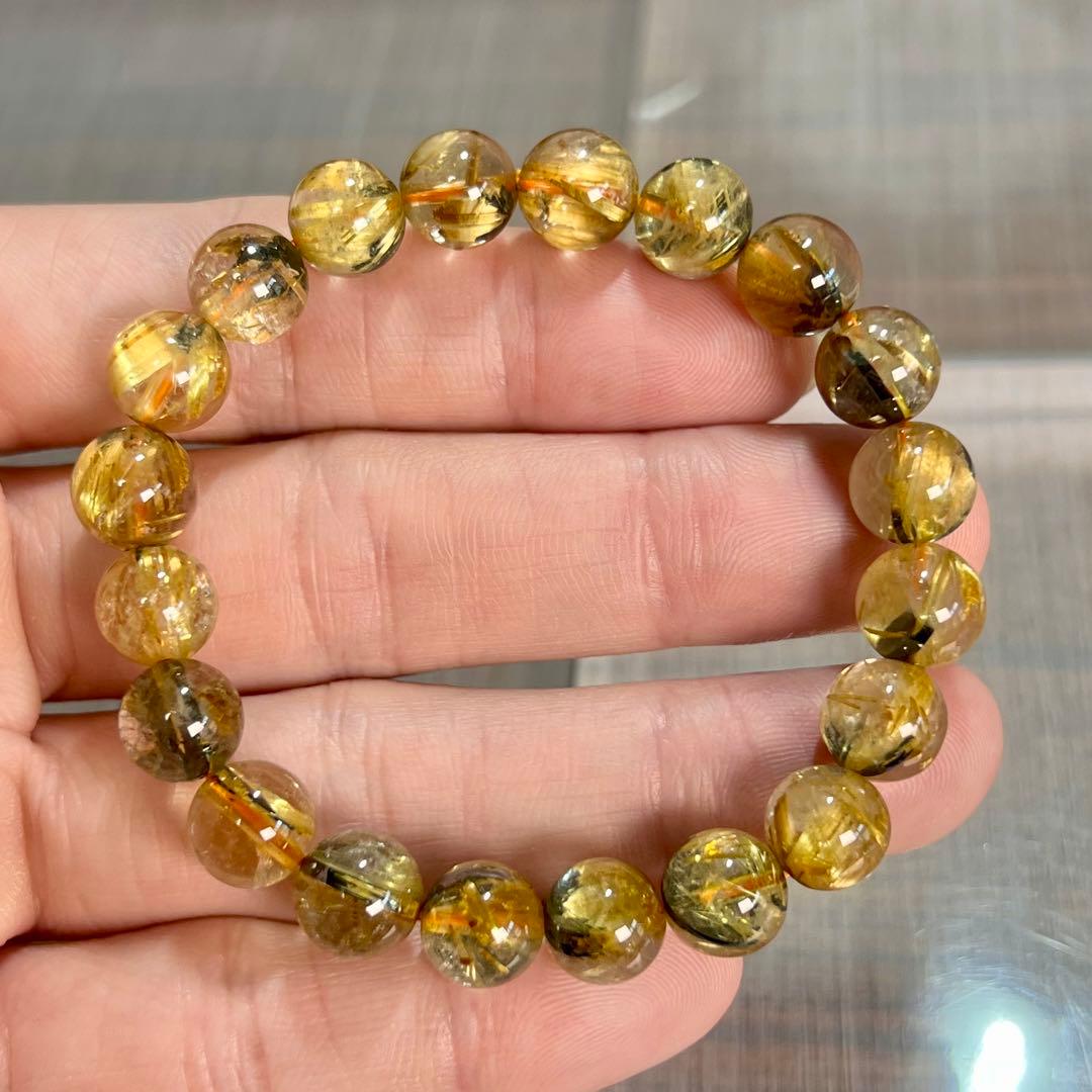 金運強　太陽放射ルチルブレスレット　ヘマタイト　ルチルクォーツ　3-1