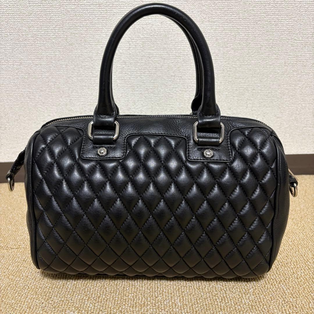 DIESEL ミニボストンバッグ ショルダー 2way キルティング 本革 黒