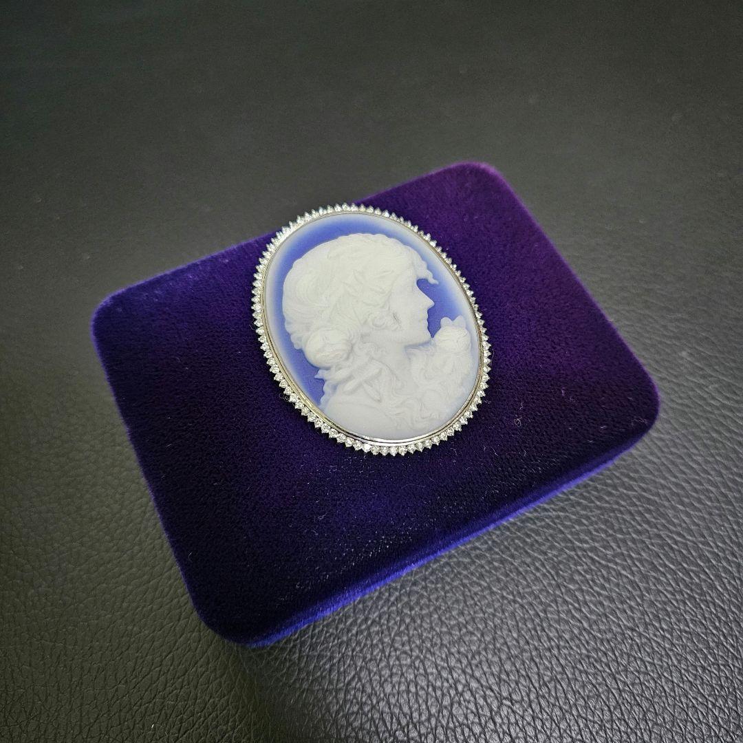 【美品】【鑑定済み】Pt900 プラチナ×ダイヤ カメオブローチ 箱付き！