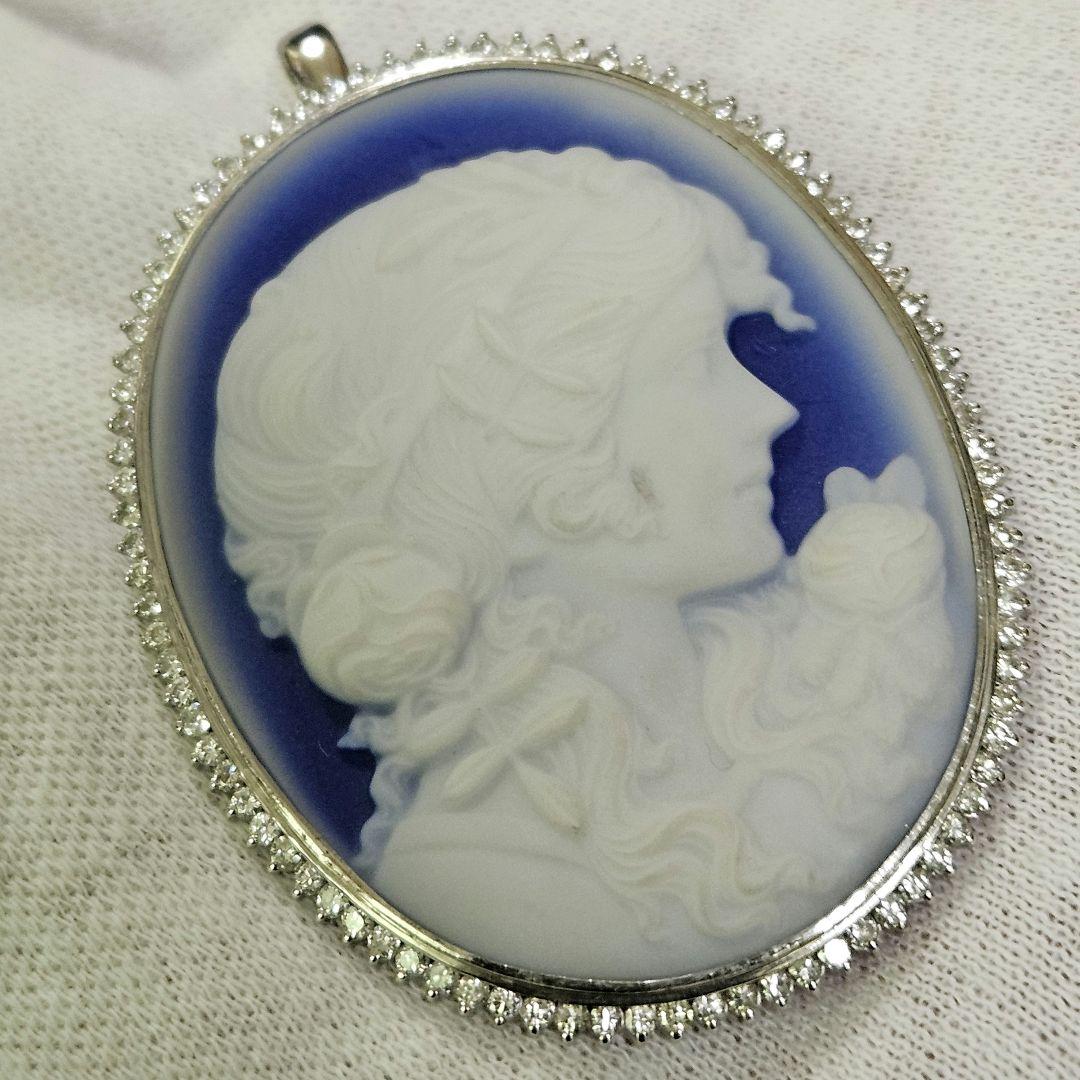 【美品】【鑑定済み】Pt900 プラチナ×ダイヤ カメオブローチ 箱付き！