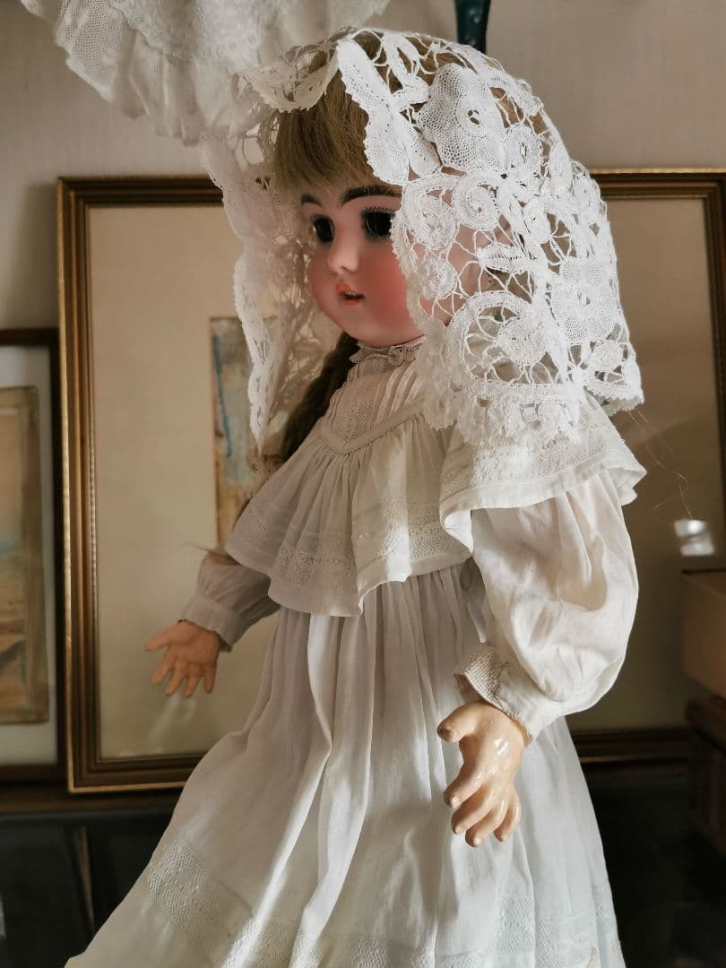 アンティーク ベルギーブルージュ ボビンレース ボネ リネンキャップ 三つ葉☘