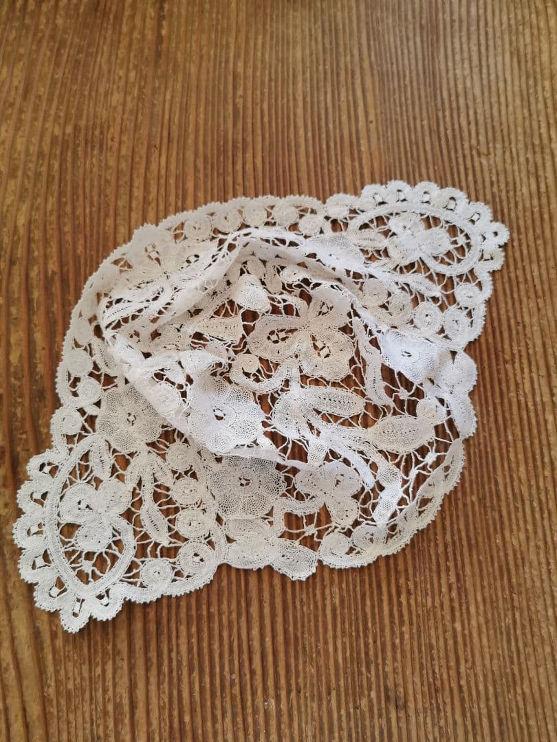 アンティーク ベルギーブルージュ ボビンレース ボネ リネンキャップ 三つ葉☘