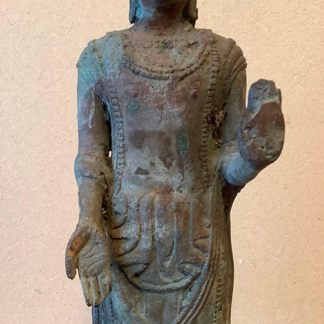 12〜13世紀インド「仏釈迦牟尼仏像」仏陀・クシャーン朝・マトゥラー発掘青銅仏