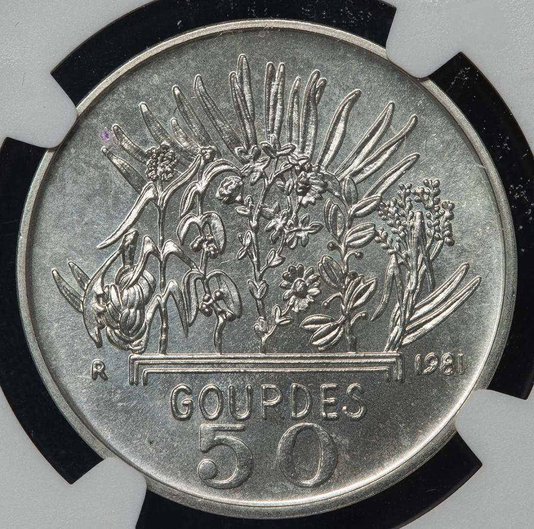 NGC-MS68 ハイチ 1981 世界食糧デー記念 銀貨 50Gourdes