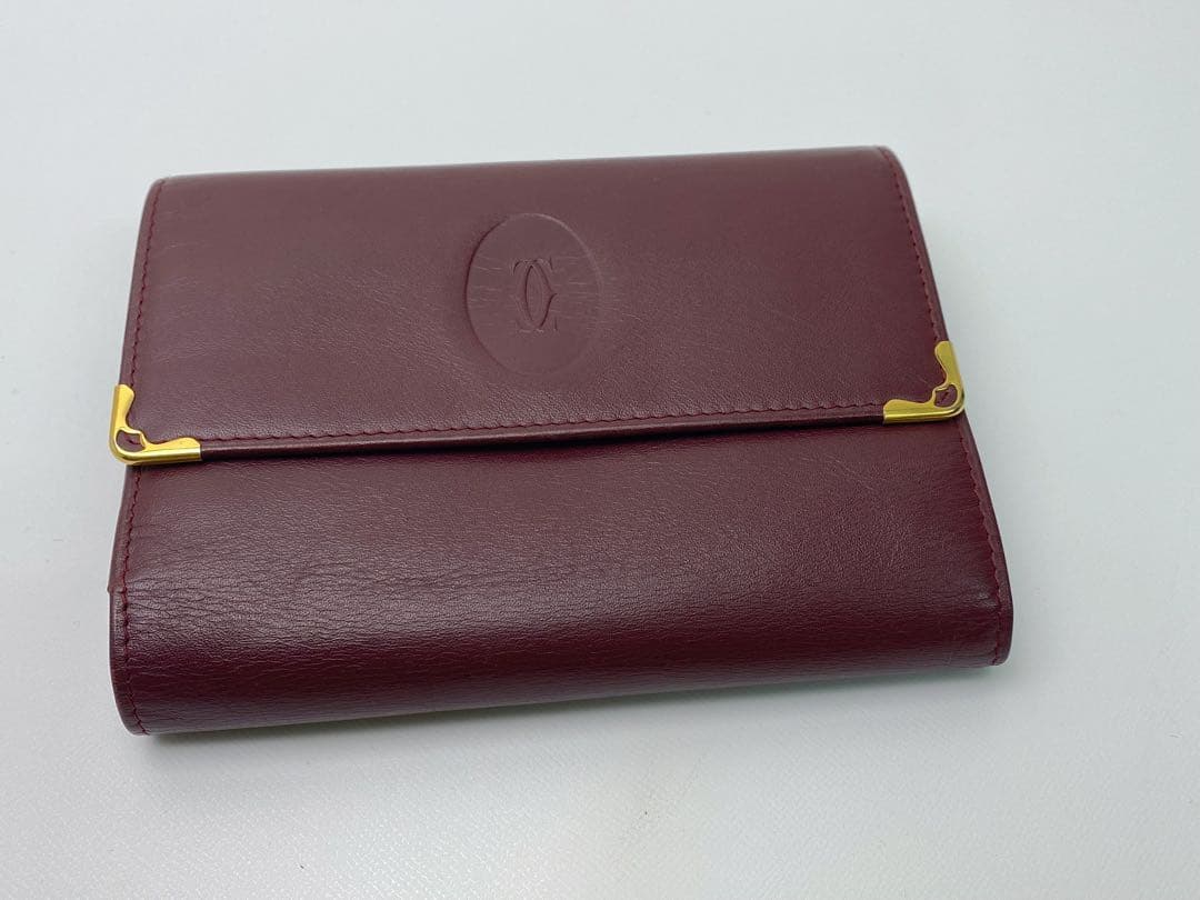 美品 Cartier カルティエ マストライン 三つ折り財布　がま口 ボルドー
