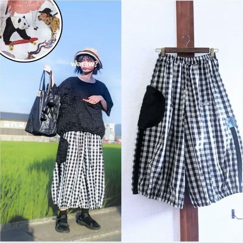 【リバティポケット】バルーンキュロット ギンガムチェック ゆったり ハンドメイド