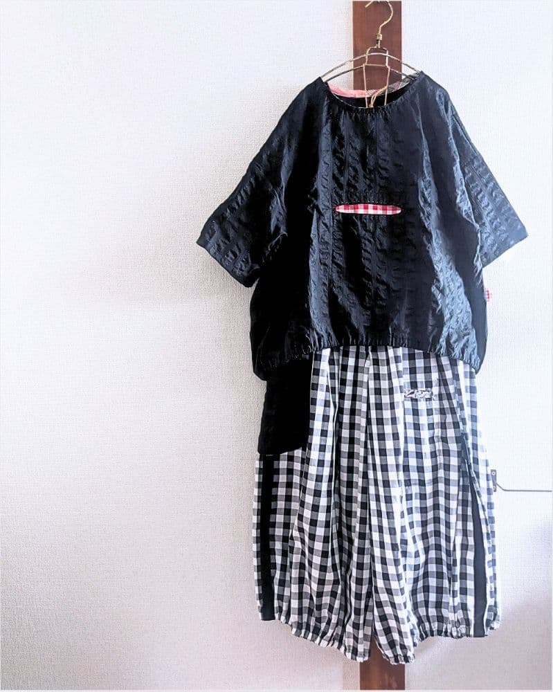 【リバティポケット】バルーンキュロット ギンガムチェック ゆったり ハンドメイド