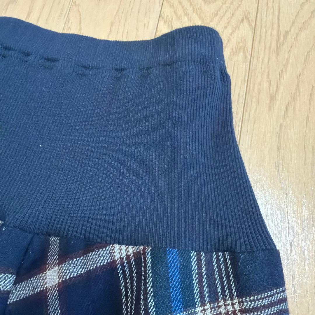 美品クレッシェントデュオ　ネイビー チェック柄 ガウチョパンツ