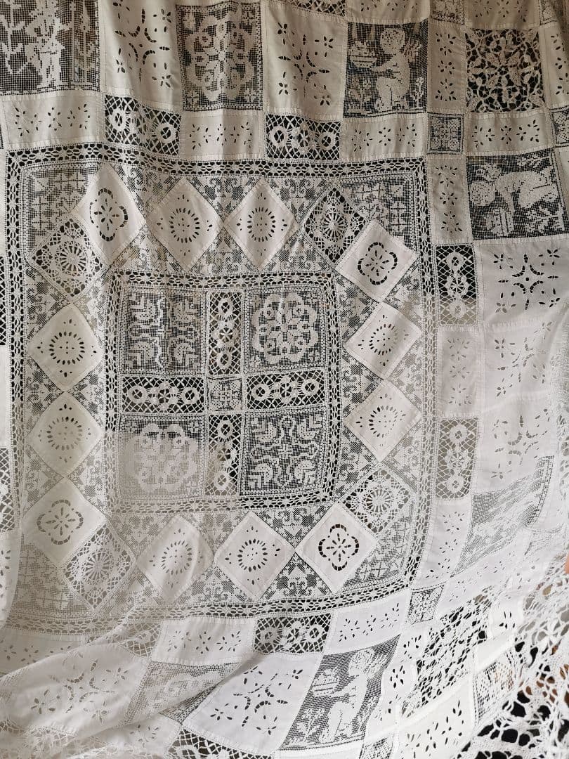 画像追加✛アンティーク 天使騎士フィレレース アイレット パッチワーク大判クロス