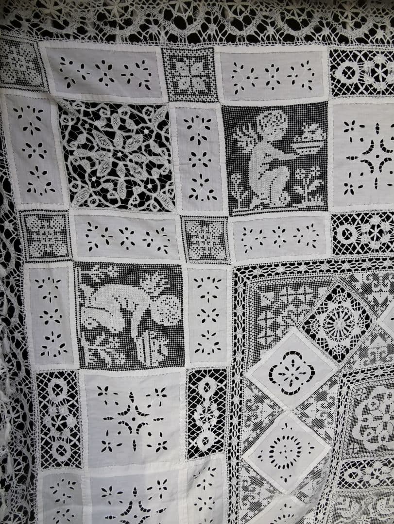 画像追加✛アンティーク 天使騎士フィレレース アイレット パッチワーク大判クロス
