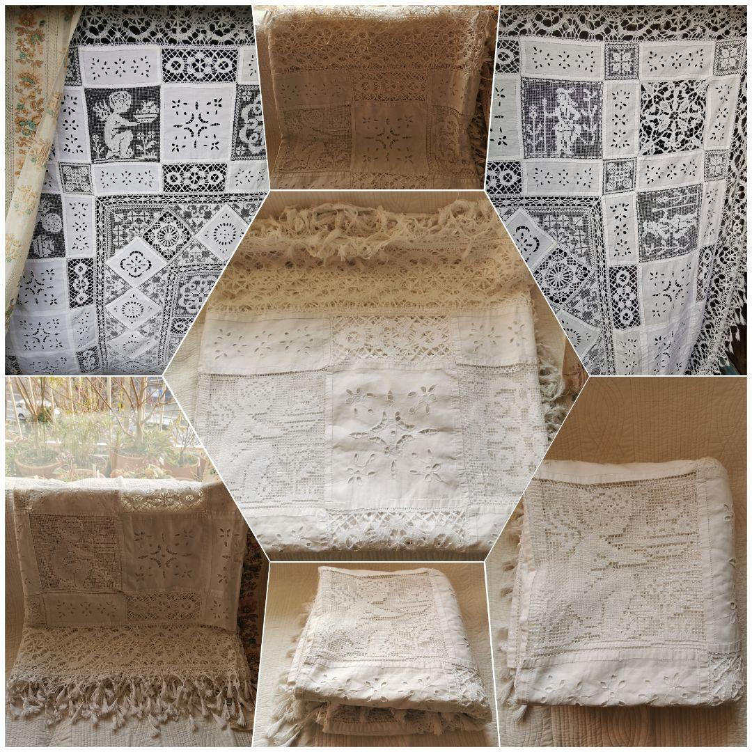 画像追加✛アンティーク 天使騎士フィレレース アイレット パッチワーク大判クロス