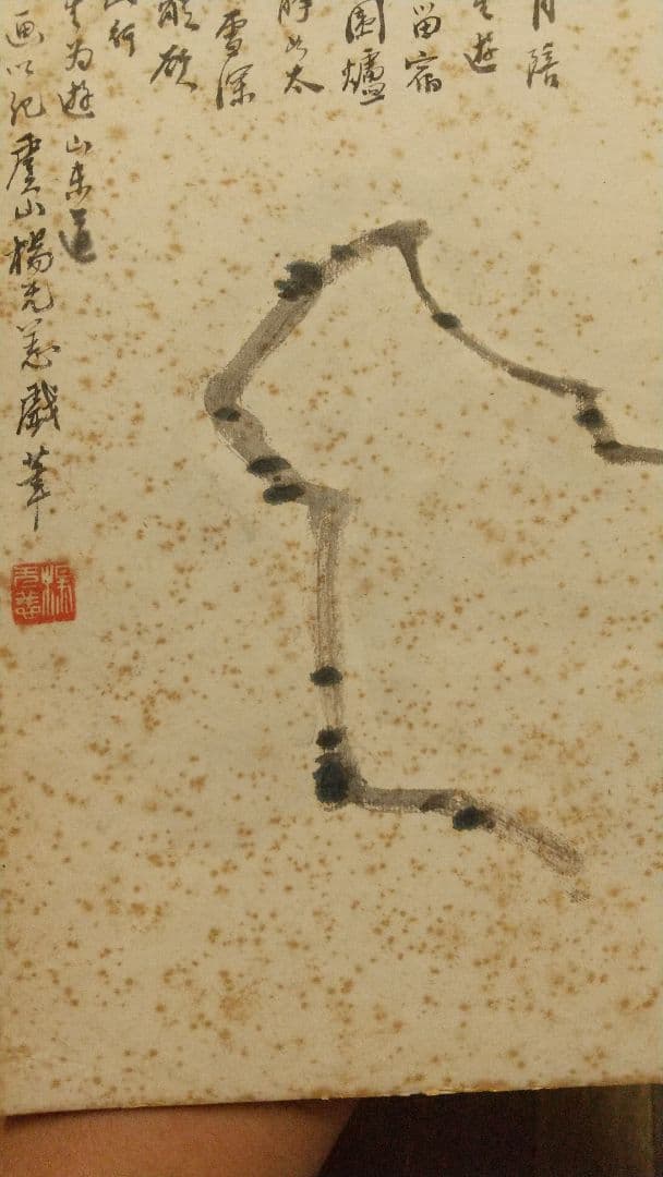 清国 中国 画家 楊无恙 肉筆画讃色紙 しみ目立つ