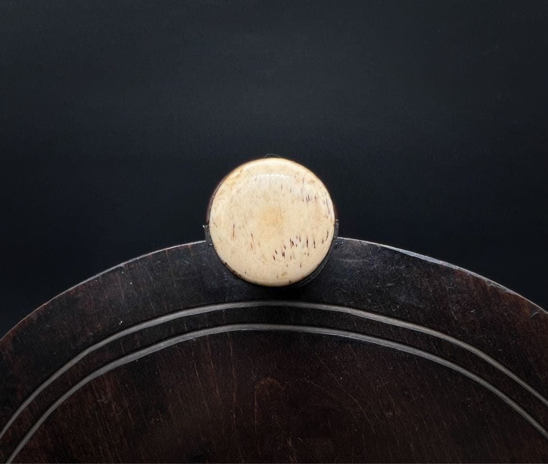 唐木 竹製 骨嵌 三足丸花台 古道具