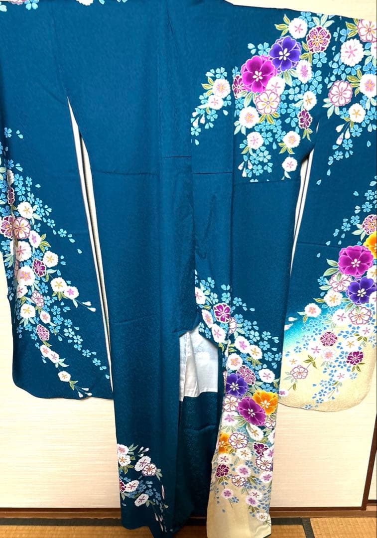 鉄色 八重桜 振袖 身丈158
