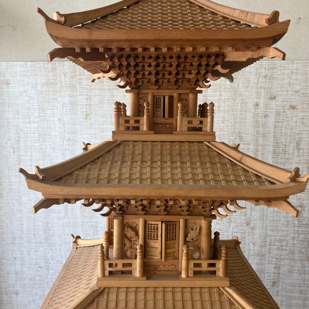 昭和レトロ 特大 木製 五重塔 置物 オブジェ 飾り 寺院模型 ビンテージ