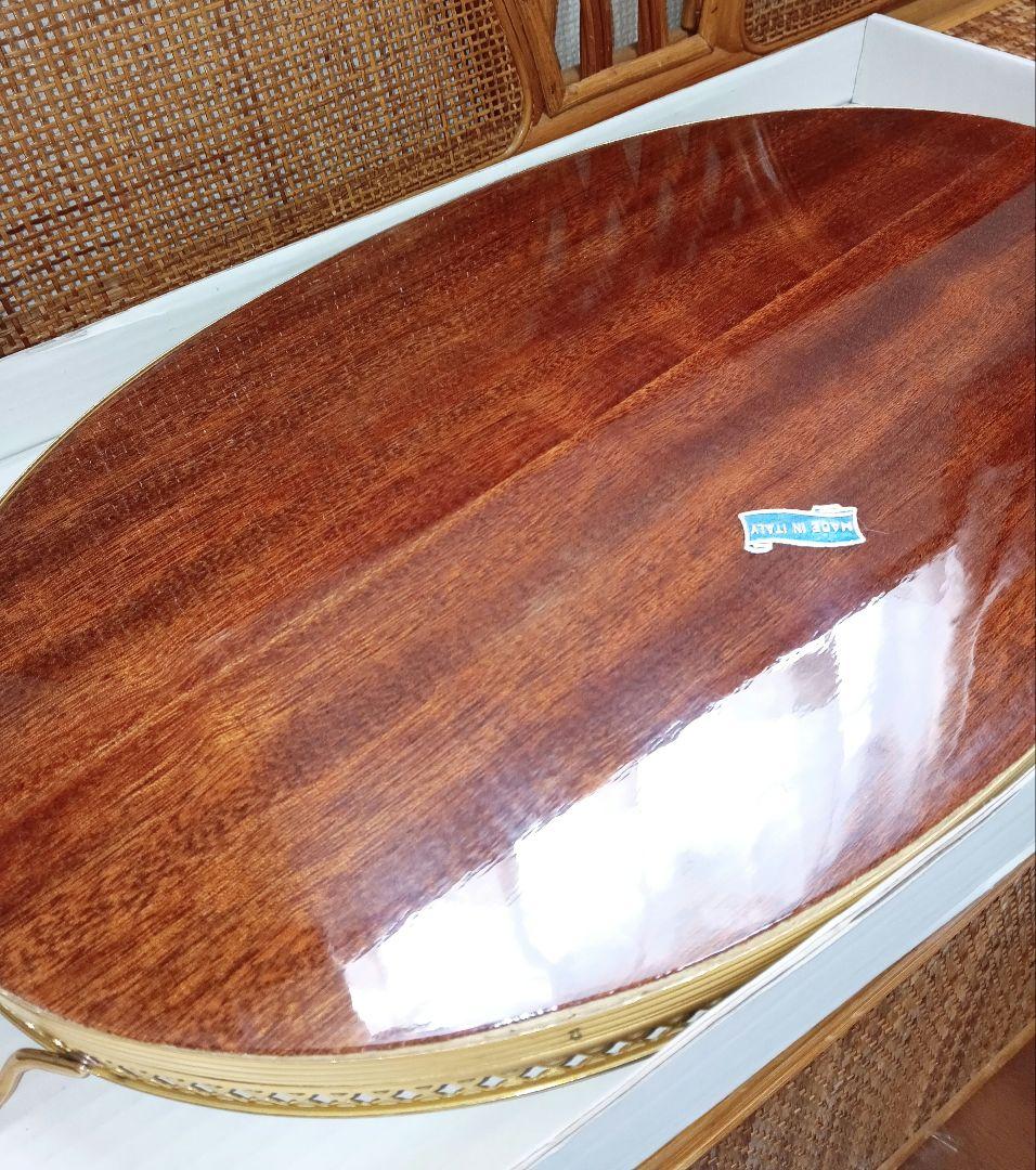 青い花柄の楕円形トレイ おぼん