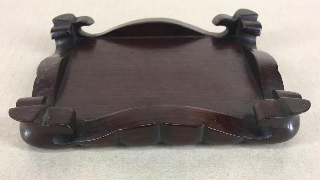 [無垢材]：[平卓・唐木一木彫・紫檀・孔雀杢]／刳り抜き／ズッシリ重い