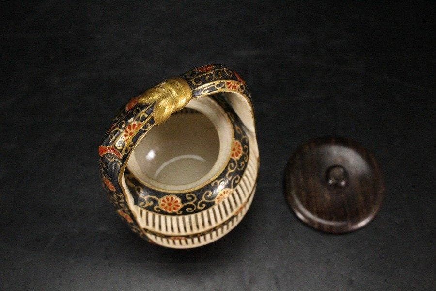 古薩摩 透かし 風呂敷包み 小物 香炉 置物 φ14.5cm 旧家蔵出